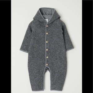 Charcoal Gray Wool Blend Jersey Lined Winter Coverall Romper